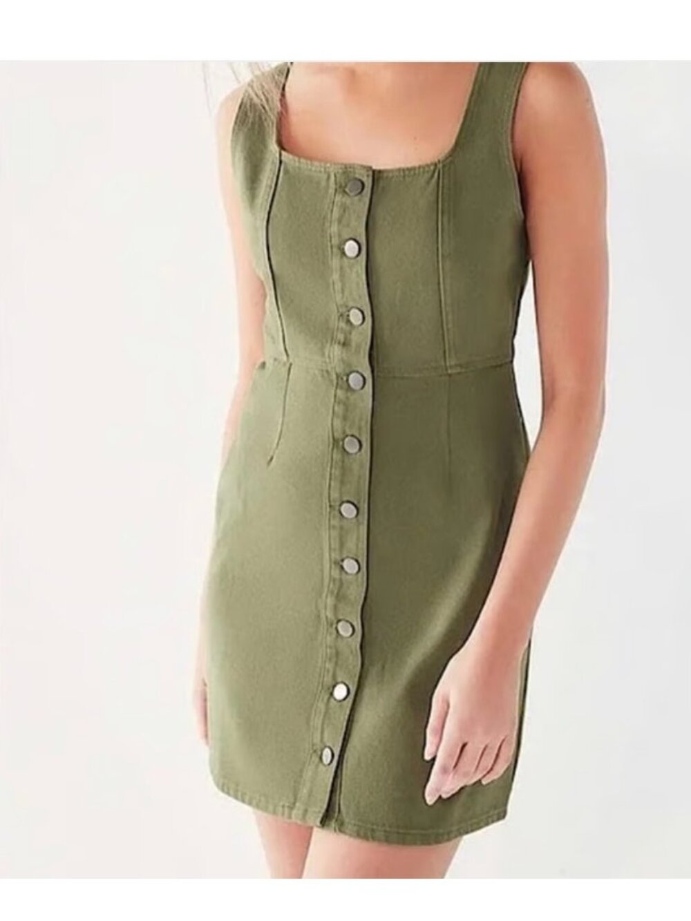 Urban Outfitters Denim Button-Front Mini Dress Olive Green Sz 4